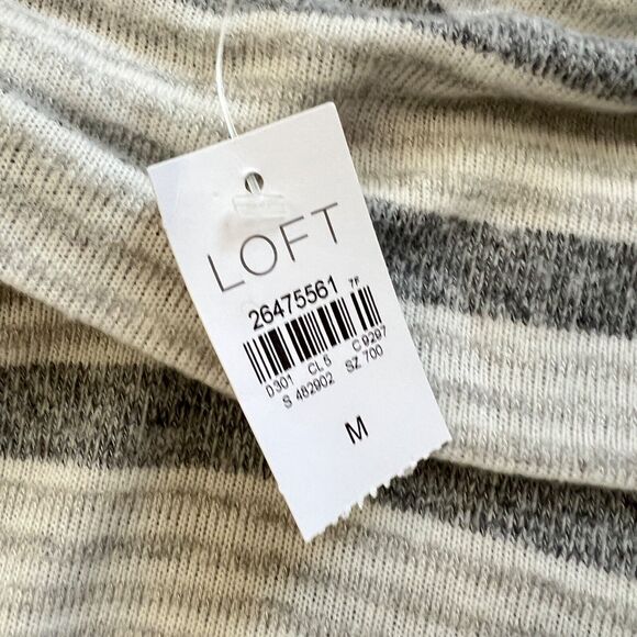 NWT Loft Tunic Top Size M Striped Cowl Neck White/Gray Soft Knit - Picture 3 of 8